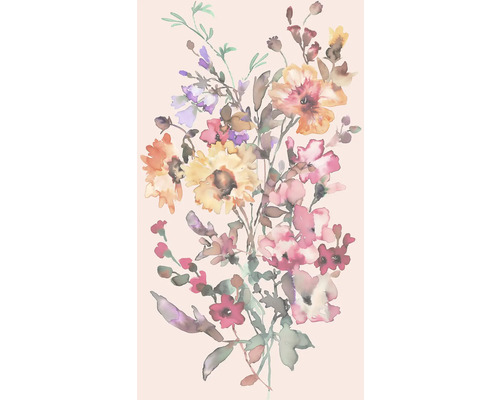 A.S. CRÉATION Fotobehang vlies 79145-3 bloemen lichtroze geel groen paars 159x280 cm Illustratie van een boeket bloemen in aquarel stijl