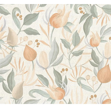 Behang met bloemmotief van bloemen en bladeren