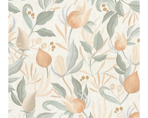 Behang met bloemmotief van bloemen en bladeren