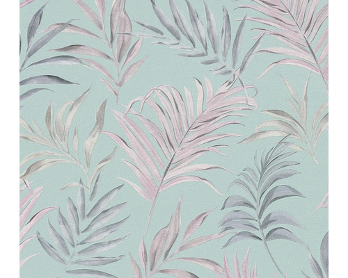 A.S. CRÉATION Vliesbehang 79108-2 COSMO Living bladeren blauw lichtroze Behang met bladerdesign