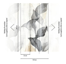 Illustratie van een behang met plantmotief en afmetingen