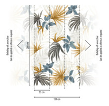 Behang met bladerpatroon en maatdetails