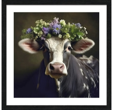 Ingelijste afbeelding van een koe met een bloemenkrans