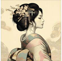 Illustratie van een vrouw in kimono met bloemen in haar haar