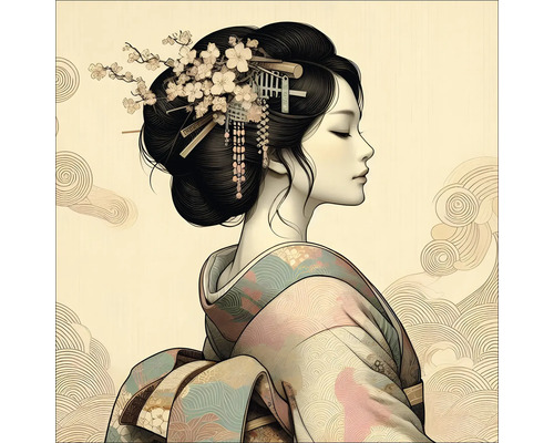 Illustratie van een vrouw in kimono met bloemen in haar haar