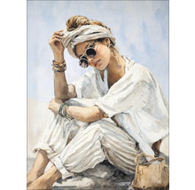 Schilderij van een vrouw met tulband en zonnebril