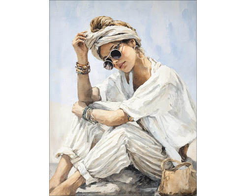 Schilderij van een vrouw met tulband en zonnebril