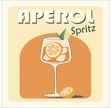 Illustratie van een Aperol Spritz-drankje met een schijfje sinaasappel en ijsblokjes