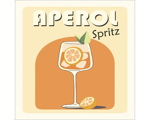 Illustratie van een Aperol Spritz-drankje met een schijfje sinaasappel en ijsblokjes