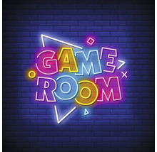 Lichtgevende gamekamer belettering voor een bakstenen muur