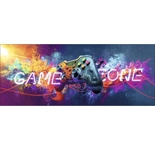 Afbeelding van een gamepad met de tekst Gamezone