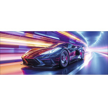 Sportwagen rijdt door een verlichte tunnel