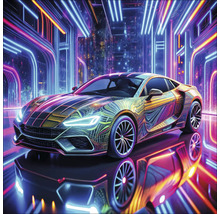 Sportwagen met speciale lak voor een neonlichtdecor