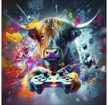 Illustratie van een Schotse Hooglander met een videospelbesturing