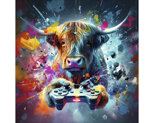 Illustratie van een Schotse Hooglander met een videospelbesturing