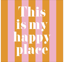Decoratieve wanddecoratie met de tekst 'This is my happy place' op een gestreepte achtergrond
