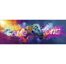 Spelconsole met de tekst Game Zone op een kleurrijke achtergrond