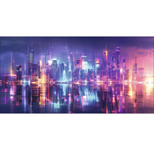 Skyline van een stad met wolkenkrabbers en reflecties in het water