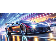 Illustratie van een snelle sportwagen op de weg in de nacht.