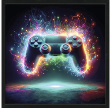 Ingelijste afbeelding van een videogamecontroller met lichteffecten