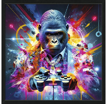 Schilderij van een gorilla met een gamepad in een lijst