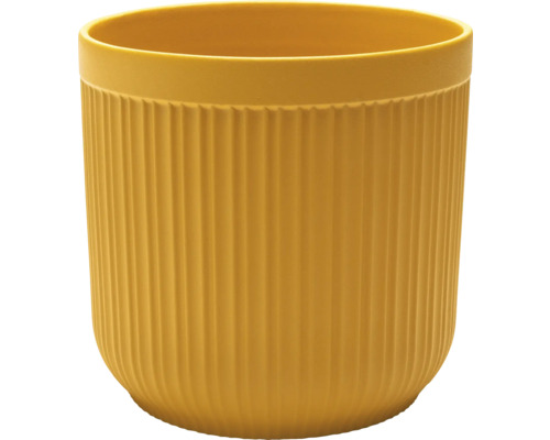 Gele bloempot met geribbeld oppervlak