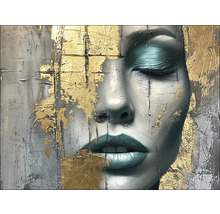 Schilderij met abstract vrouwengezicht en gouden accenten