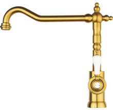 Gouden keukenkraan met witte handgreep