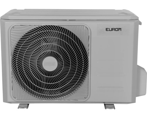 Eurom Logo op een buitenunit van een airconditioner.
