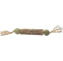 Kattenspeelgoed met houten stuk, twee catnipballen en franjes