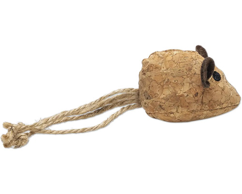 Speelgoedmuis van kurk met een touwstaart