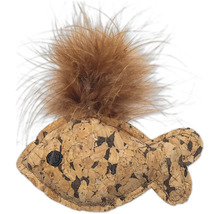 Kattenspeelgoed vis van kurk met veren