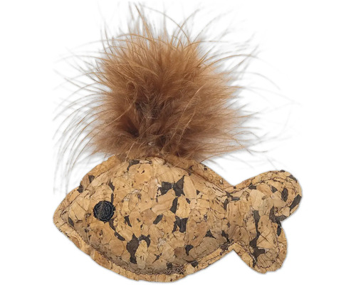 Kattenspeelgoed vis van kurk met veren