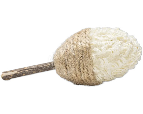 Reinigingsborstel met houten steel en touw