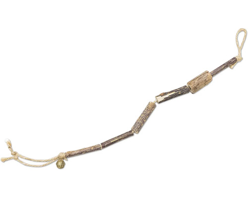 Knaagdierenspeelgoed van hout met bel en touwophanging