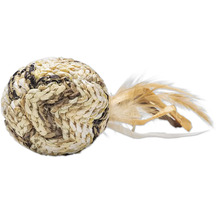 Kattenspeelgoedbal van zeegras met veren