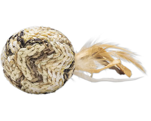 Kattenspeelgoedbal van zeegras met veren