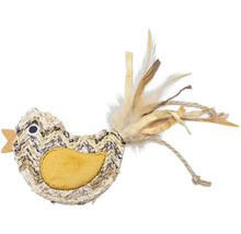 Decoratieve vogel figuur met veren en jute vezels