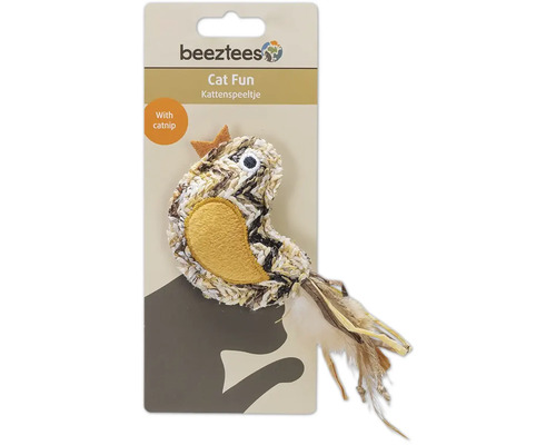 beeztees kattenspeelgoed vogel met kattenkruid op verpakking