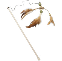 Kattenspeelhengel met veren en houten kralen
