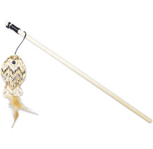 Kat hengel met vis speelgoed en veren