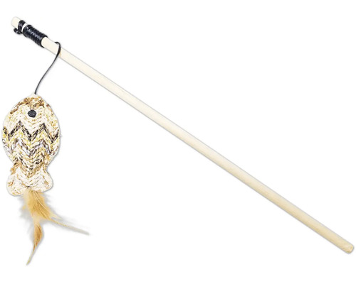 Kat hengel met vis speelgoed en veren