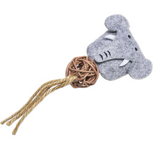 Kattenspeelgoed met vilten nijlpaardkop, wilgenbal en touw
