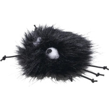 Zwart, pluizig kattenspeelgoed met ogen en touwtjes