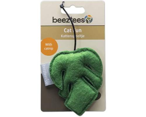 Beeztees logo. Kattenspeelgoed blad met kattenkruid
