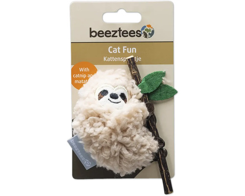 Beeztees Logo. Kattenspeelgoed luiaard met kattenkruid en matatabi.