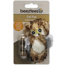 Beeztees Logo. Kattenspeelgoed in de vorm van een uil met catnipballen.
