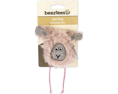 Beeztees Logo. Kattenspeelgoed in de vorm van een schaap met touwtjes.