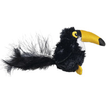 Toekan als kattenspeelgoed met veren