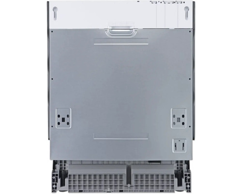 Achteraanzicht van een vaatwasser met montagepunten en verstelbare voeten